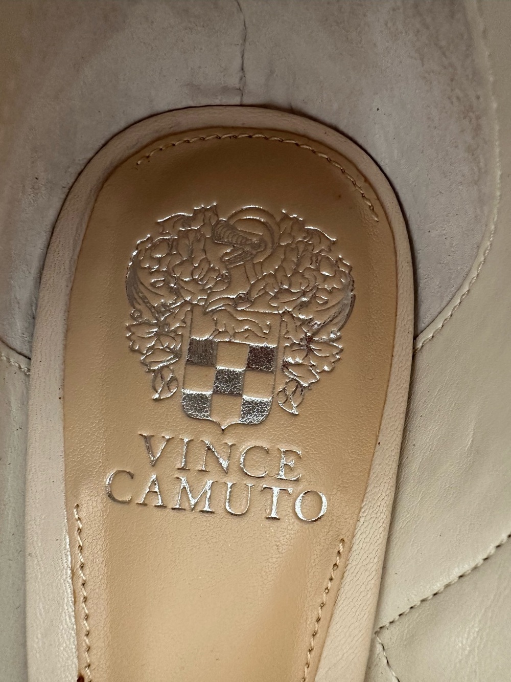 Vince Camuto Ivory Peep Toe Booties Heels Leather Side Zip - Picture 15 of 16
